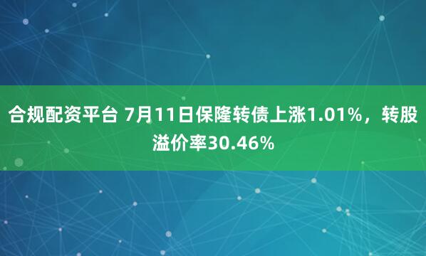 合规配资平台 7月11日保隆转债上涨1.01%，转股溢价率30.46%