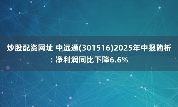 炒股配资网址 中远通(301516)2025年中报简析: 净利润同比下降6.6%